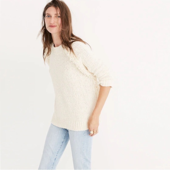 Madewell - Ivory Loop Edge Long Sleeve Chunky Crewneck Sweater Size Large - Picture 2 of 11